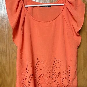 Womens Mustard Seed Orange Eyelet Detail Women's Top Sz Sm